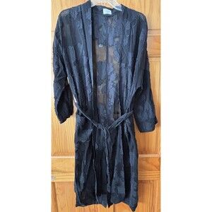 Aritzia Wilfred Durante Black Belted Satin Floral Lace Robe Duster Size XXS